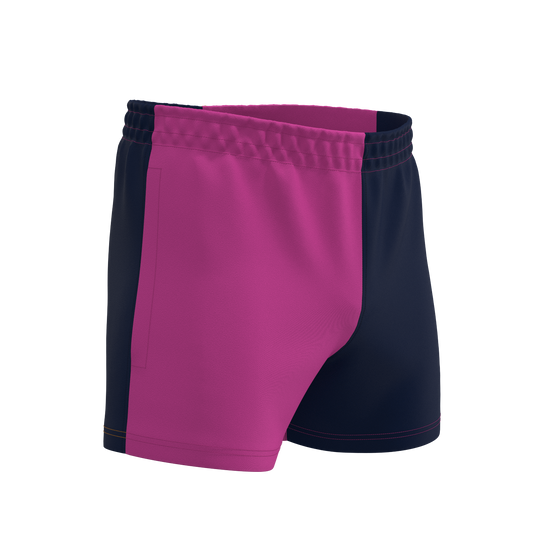 Quartered Cotton Rugby Shorts - Dark Pink/Navy