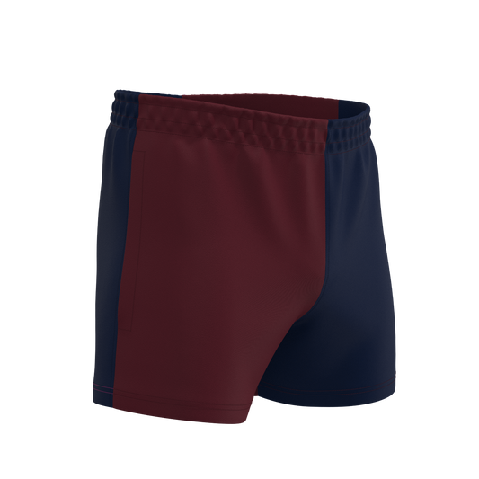 Quartered Cotton Rugby Shorts - Maroon/Navy