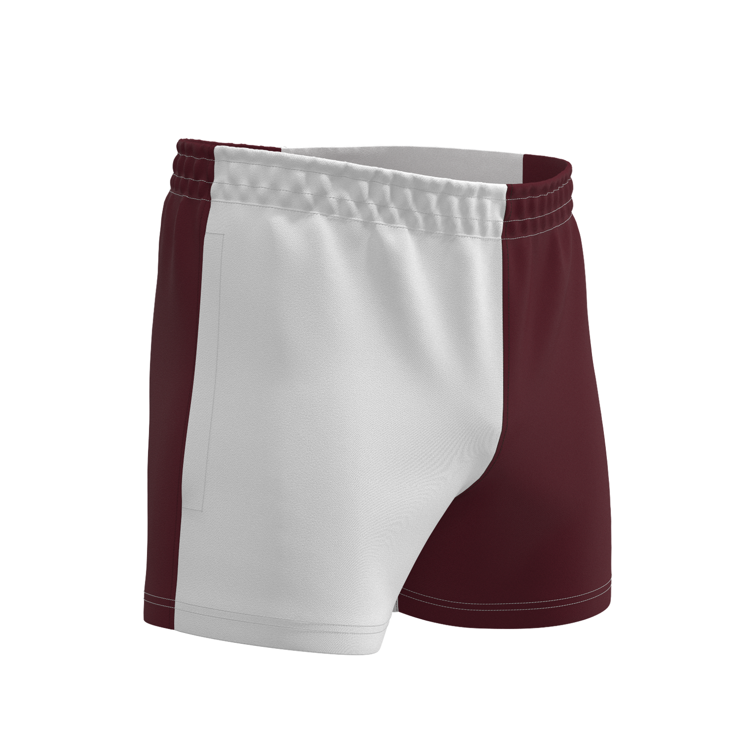 Quartered Cotton Rugby Shorts - White/Maroon