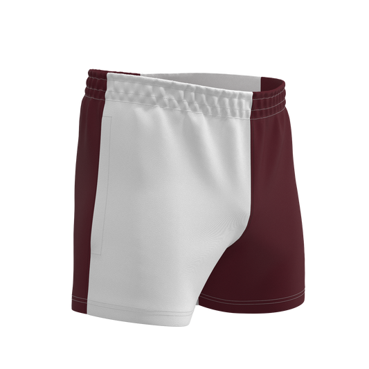 Quartered Cotton Rugby Shorts - White/Maroon