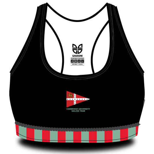 Cambridge University Sailing Team Stripped Hem Black Sports Bra