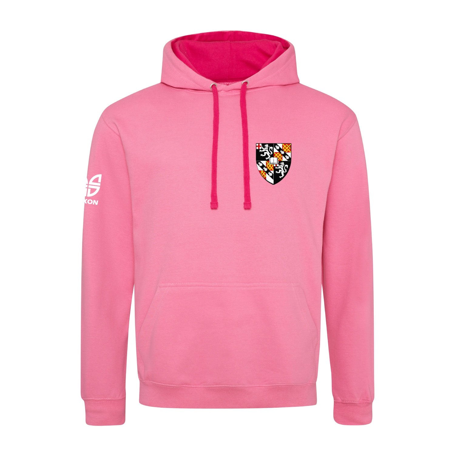 churchill college cambridge rugby hoodie pinks front