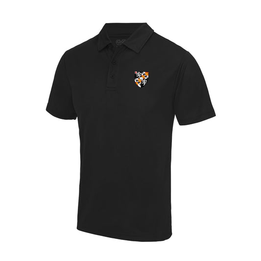churchill college cambridge rugby polo shirt black front