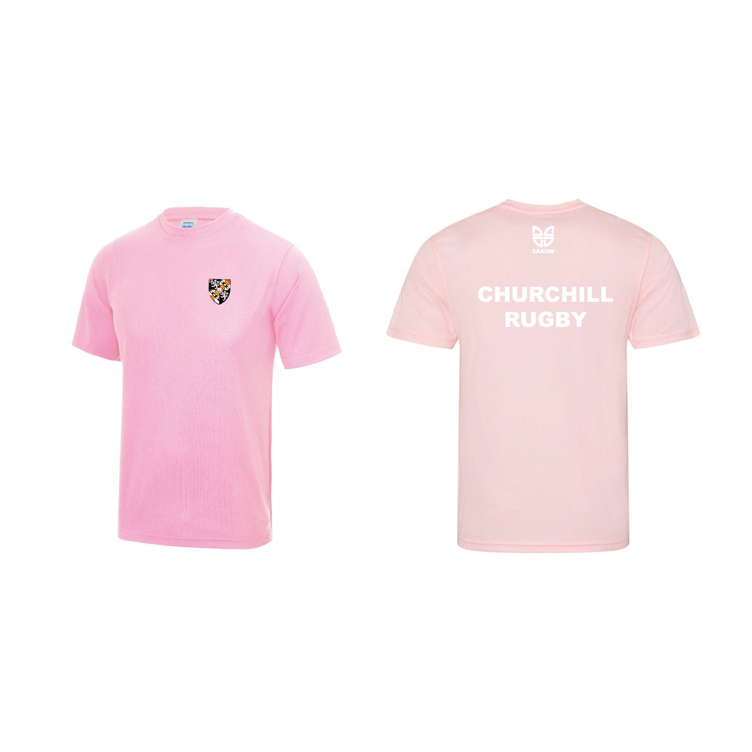 churchill college cambridge rugby tshirt pink